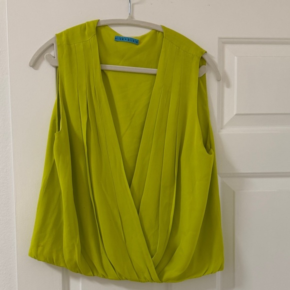 Alice + Olivia Tops - Alice + Olivia Lime Green Draped Blouse
